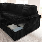 114" U-Shaped Sectional Sofa with Pull-Out Bed, Storage Chaise & USB Ports | Plush Corduroy, Seats 7