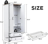 Yechen 71" Armoire Wardrobe Closet with Hanging Rod, Adjustable Shelves & 2 Drawers — White