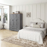 Yechen 3-Door Wooden Wardrobe Closet with Mirror, Drawers & Shelves, Farmhouse Armoire for Bedroom