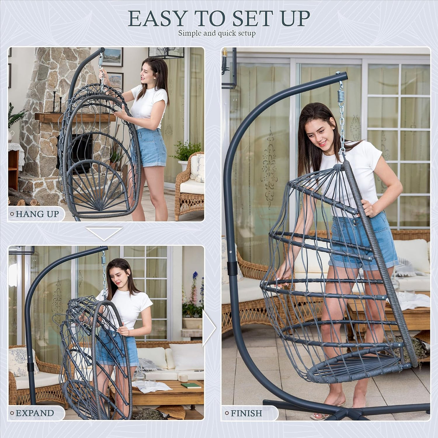 Egg Hanging Chair with Stand & Cushion | Patio & Bedroom, Charcoal Grey