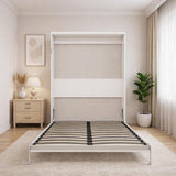 Queen Murphy Bed | White Wall Bed with Grey Slat Frame | Space-Saving Foldable Bed | Yechen Home