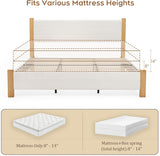 Yechen Upholstered Bed Frame with 47" Tall Headboard, Fluted Panel, Solid Pine Wood Legs, No Box Spring Needed, Off-White
