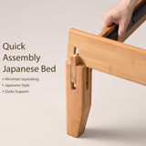 Bamboo Japanese Joinery Bed Frame | Platform Bed Frame with 4 Mattress Stoppers | Low Profile, Noise-Free, No Box Spring Needed