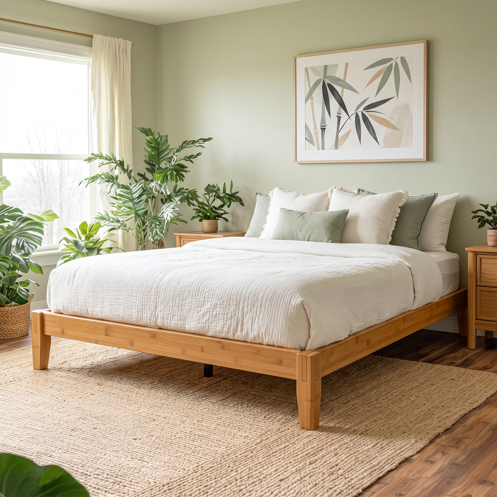 Bamboo Japanese Joinery Bed Frame | Platform Bed Frame with 4 Mattress Stoppers | Low Profile, Noise-Free, No Box Spring Needed nature 10