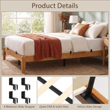 Bamboo Japanese Joinery Bed Frame | Platform Bed Frame with 4 Mattress Stoppers | Low Profile, Noise-Free, No Box Spring Needed