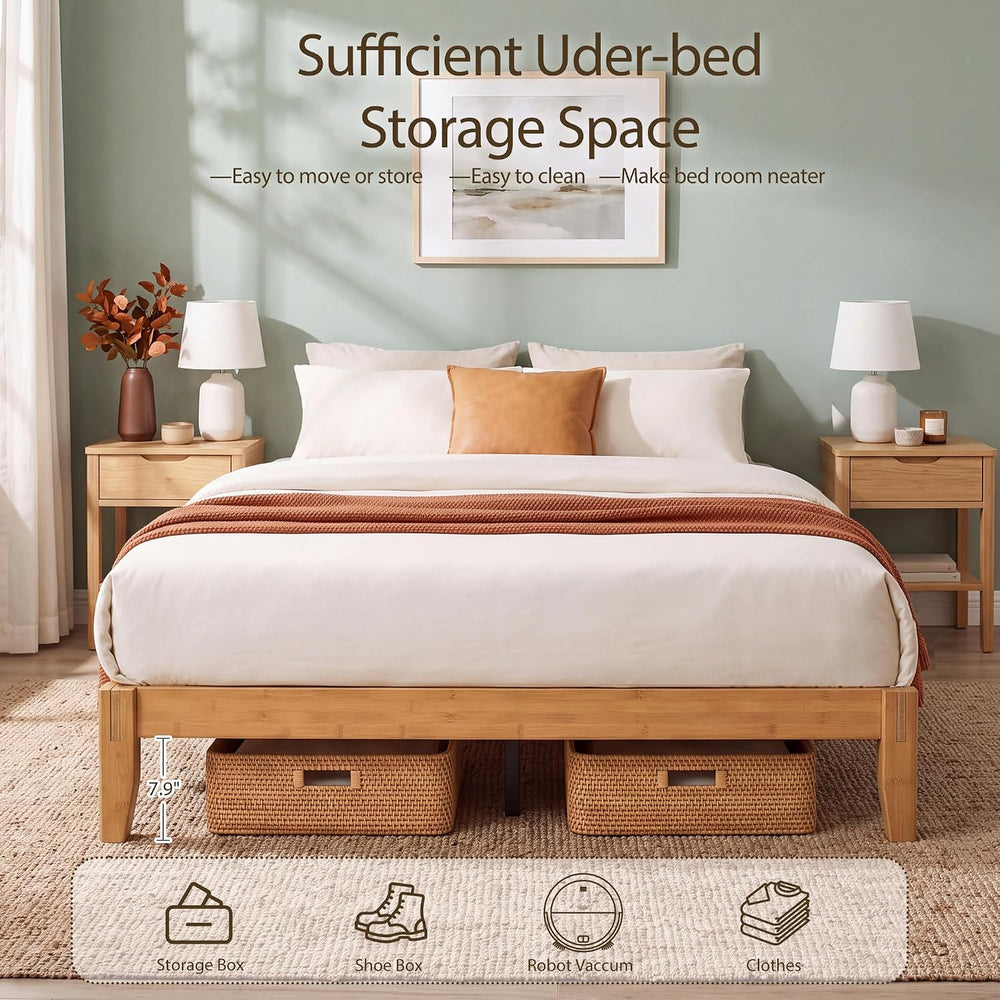 Bamboo Japanese Joinery Bed Frame | Platform Bed Frame with 4 Mattress Stoppers | Low Profile, Noise-Free, No Box Spring Needed nature 8
