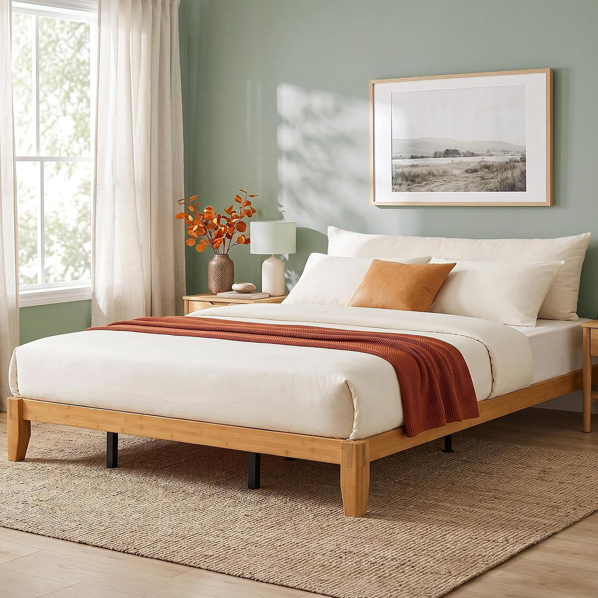 Bamboo Japanese Joinery Bed Frame | Platform Bed Frame with 4 Mattress Stoppers | Low Profile, Noise-Free, No Box Spring Needed nature 9