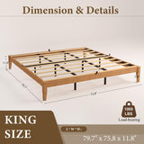 Bamboo Japanese Joinery Bed Frame | Platform Bed Frame with 4 Mattress Stoppers | Low Profile, Noise-Free, No Box Spring Needed nature king size