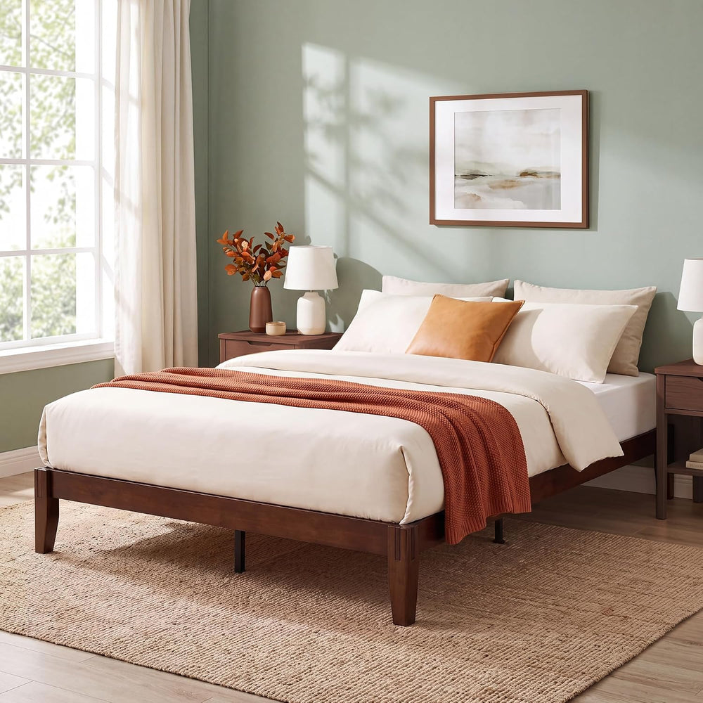 Bamboo Japanese Joinery Bed Frame | Platform Bed Frame with 4 Mattress Stoppers | Low Profile, Noise-Free, No Box Spring Needed walnut