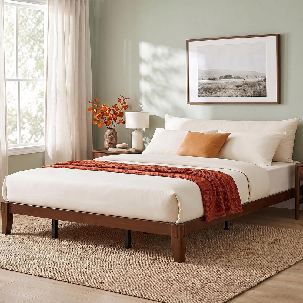Bamboo Japanese Joinery Bed Frame | Platform Bed Frame with 4 Mattress Stoppers | Low Profile, Noise-Free, No Box Spring Needed walnut 10