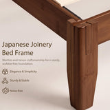 Bamboo Japanese Joinery Bed Frame | Platform Bed Frame with 4 Mattress Stoppers | Low Profile, Noise-Free, No Box Spring Needed walnut 3