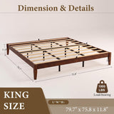 Bamboo Japanese Joinery Bed Frame | Platform Bed Frame with 4 Mattress Stoppers | Low Profile, Noise-Free, No Box Spring Needed walnut size