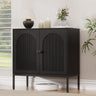 Fluted Sideboard Cabinet with Storage – 2-Door Arched Buffet Credenza | Mid-Century Modern | Walnut & Black