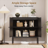 Fluted Sideboard Cabinet with Storage – 2-Door Arched Buffet Credenza | Mid-Century Modern | Walnut & Black