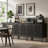 Fluted Sideboard Cabinet with Storage – 2-Door Arched Buffet Credenza | Mid-Century Modern | Walnut & Black
