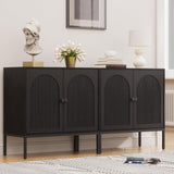 Fluted Sideboard Cabinet with Storage – 2-Door Arched Buffet Credenza | Mid-Century Modern | Walnut & Black