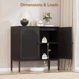 Fluted Sideboard Cabinet with Storage – 2-Door Arched Buffet Credenza | Mid-Century Modern | Walnut & Black