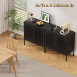 Fluted Sideboard Cabinet with Storage – 2-Door Arched Buffet Credenza | Mid-Century Modern | Walnut & Black