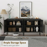 Fluted Sideboard Cabinet with Storage – 2-Door Arched Buffet Credenza | Mid-Century Modern | Walnut & Black