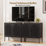 Fluted Sideboard Cabinet with Storage – 2-Door Arched Buffet Credenza | Mid-Century Modern | Walnut & Black