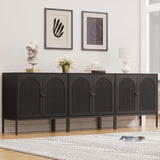 Fluted Sideboard Cabinet with Storage – 2-Door Arched Buffet Credenza | Mid-Century Modern | Walnut & Black