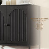 Fluted Sideboard Cabinet with Storage – 2-Door Arched Buffet Credenza | Mid-Century Modern | Walnut & Black
