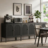 Fluted Sideboard Cabinet with Storage – 2-Door Arched Buffet Credenza | Mid-Century Modern | Walnut & Black