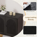 Fluted Sideboard Cabinet with Storage – 2-Door Arched Buffet Credenza | Mid-Century Modern | Walnut & Black