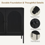 Fluted Sideboard Cabinet with Storage – 2-Door Arched Buffet Credenza | Mid-Century Modern | Walnut & Black