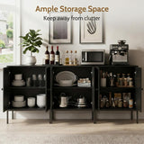 Fluted Sideboard Cabinet with Storage – 2-Door Arched Buffet Credenza | Mid-Century Modern | Walnut & Black