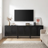 Fluted Sideboard Cabinet with Storage – 2-Door Arched Buffet Credenza | Mid-Century Modern | Walnut & Black
