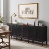 Fluted Sideboard Cabinet with Storage – 2-Door Arched Buffet Credenza | Mid-Century Modern | Walnut & Black