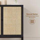 Sideboard Cabinet with Natural Rattan Decorated Doors
