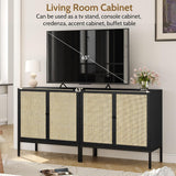 Sideboard Cabinet with Natural Rattan Decorated Doors