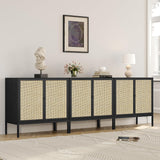 Sideboard Cabinet with Natural Rattan Decorated Doors