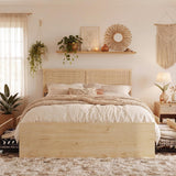 Boho Natural Rattan Bed Frame with 4 Storage Drawers | Sturdy Metal Support