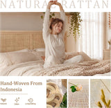 Boho Natural Rattan Bed Frame with 4 Storage Drawers | Sturdy Metal Support