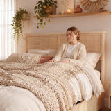 Boho Natural Rattan Bed Frame with 4 Storage Drawers | Sturdy Metal Support