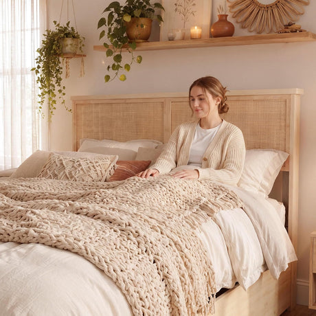 Boho Natural Rattan Bed Frame with 4 Storage Drawers | Sturdy Metal Support