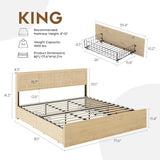 Boho Natural Rattan Bed Frame with 4 Storage Drawers | Sturdy Metal Support