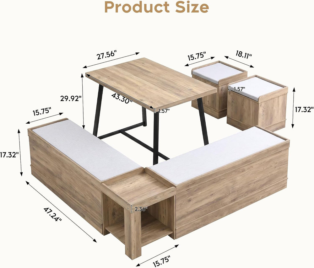 6-Piece Breakfast Nook Dining Set with Storage, Seats 4–6