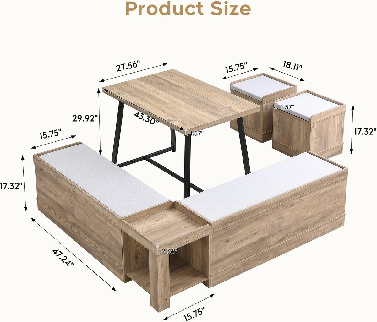6-Piece Breakfast Nook Dining Set with Storage, Seats 4–6
