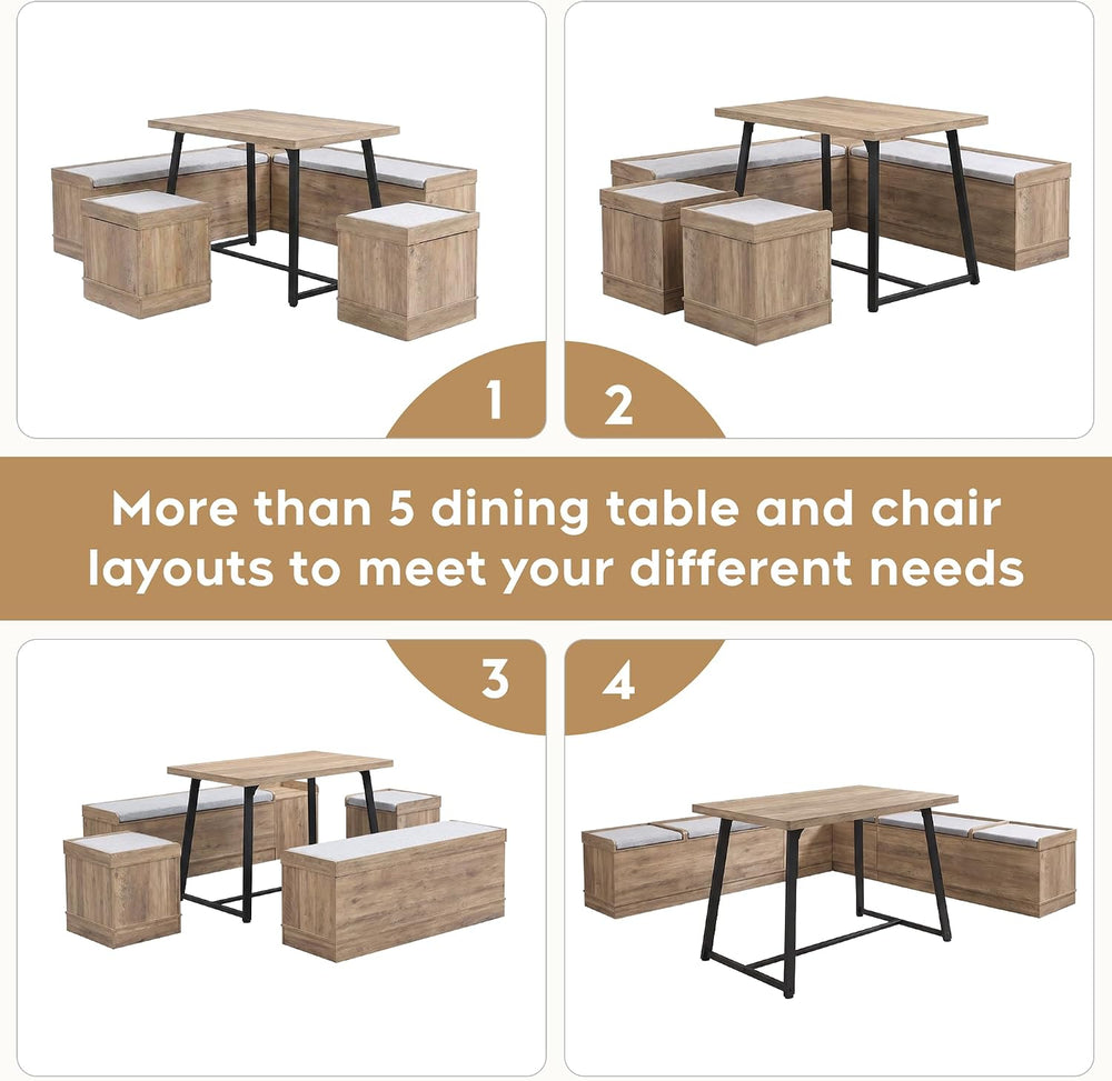 6-Piece Breakfast Nook Dining Set with Storage, Seats 4–6