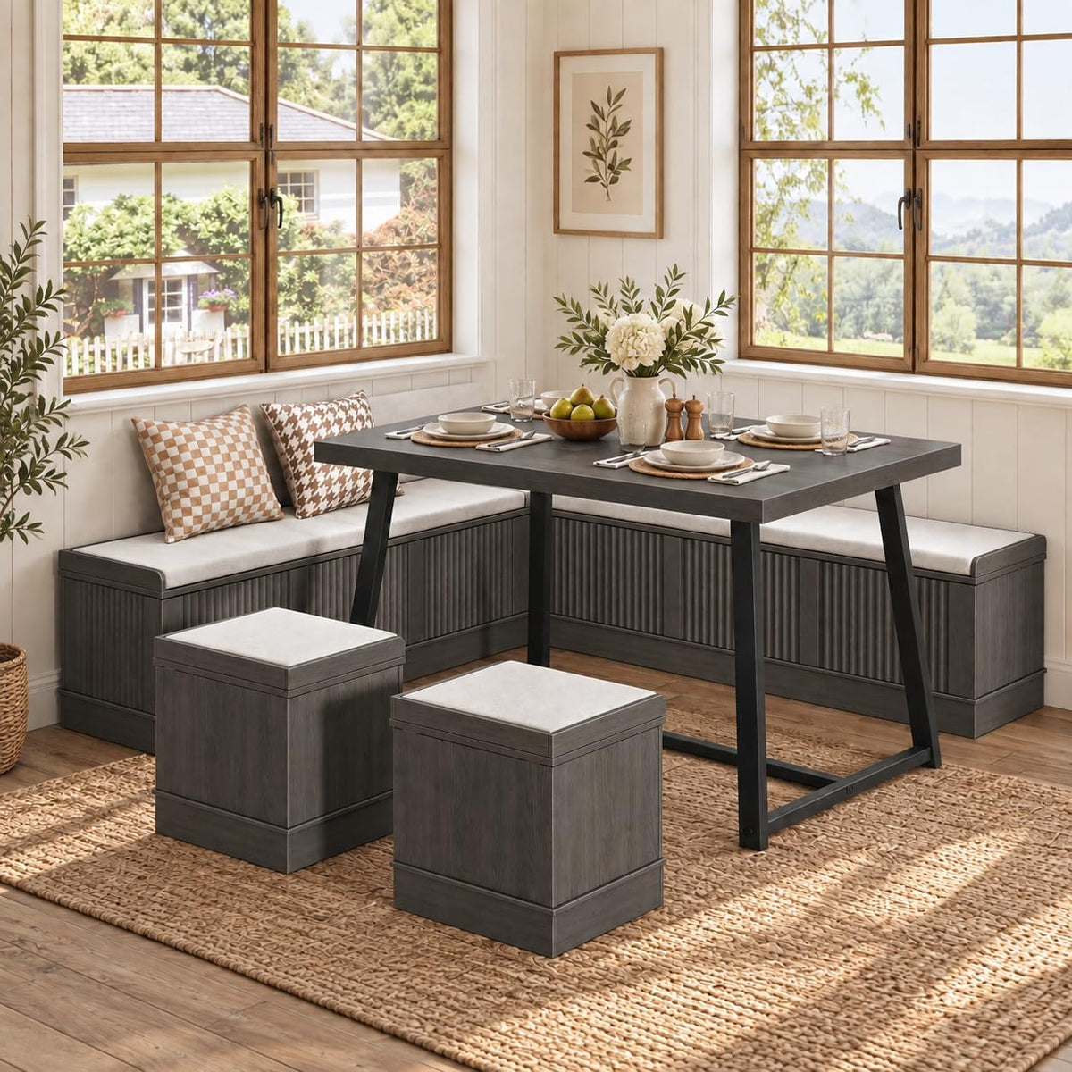6-Piece Breakfast Nook Dining Set with Storage, Seats 4–6