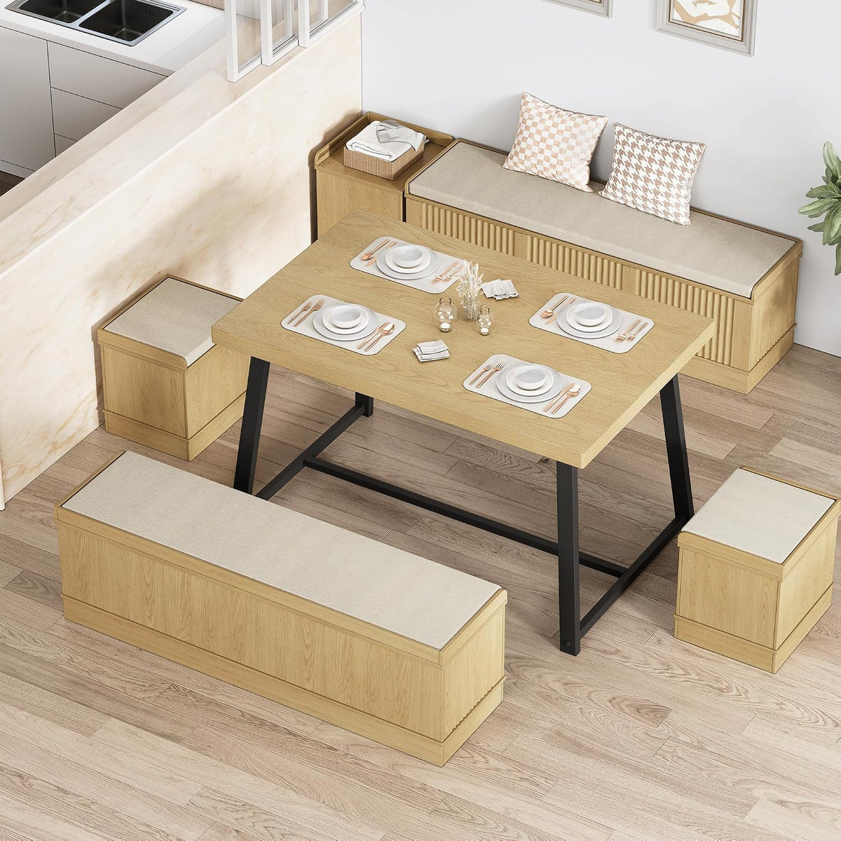 6-Piece Breakfast Nook Dining Set with Storage, Seats 4–6