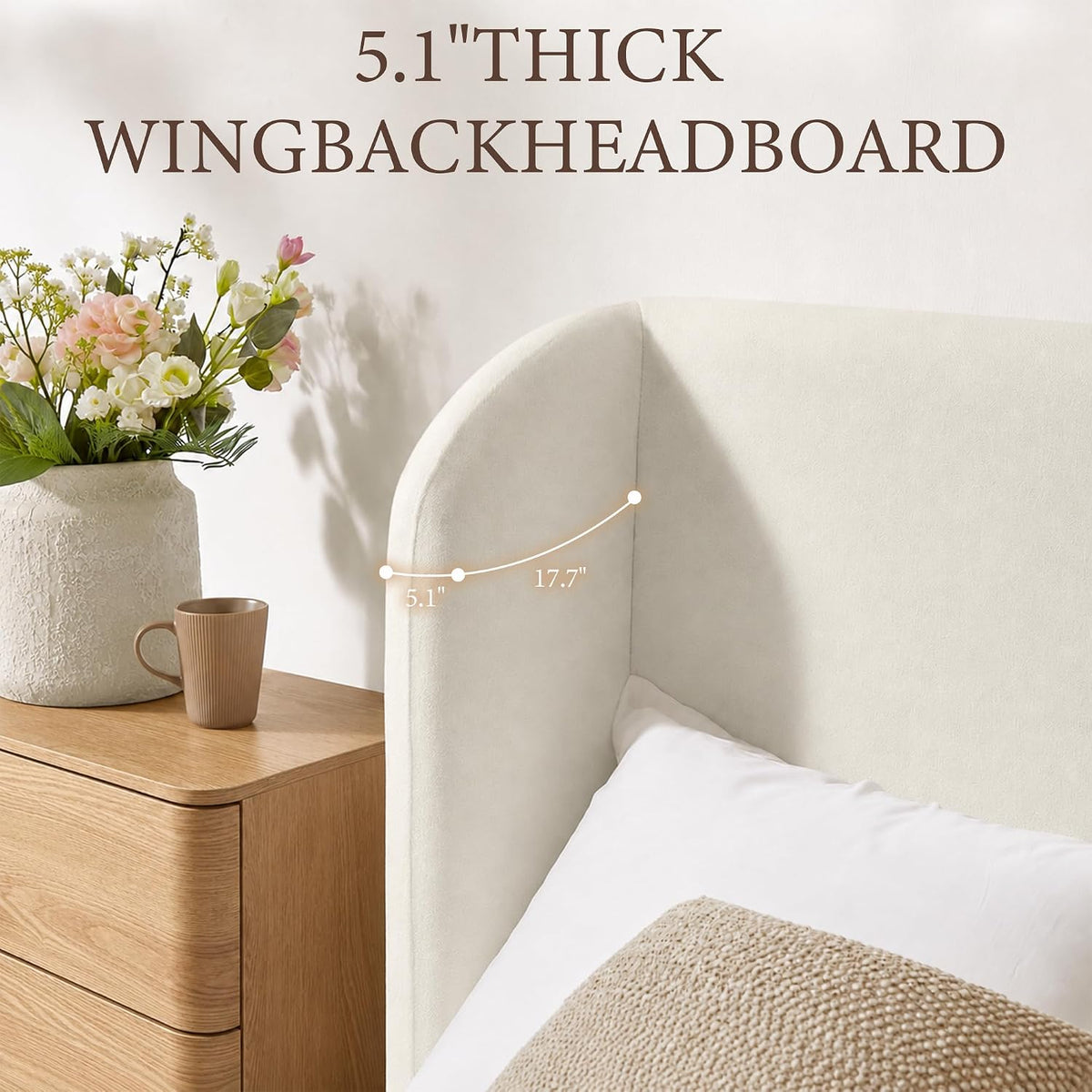 Cloud Bed Frame — Plush Wavy Wingback Headboard | No Box Spring | White | Queen & King 5