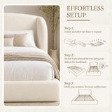 Cloud Bed Frame — Plush Wavy Wingback Headboard | No Box Spring | White | Queen & King 9