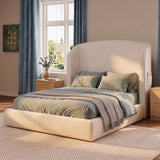 Cloud Bed Frame — Plush Wavy Wingback Headboard | No Box Spring | White | Queen & King queen
