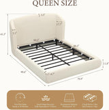 Cloud Bed Frame — Plush Wavy Wingback Headboard | No Box Spring | White | Queen & King queen size