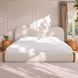 Cloud Bed Frame with Solid Wood Posts | 6-Inch Thick Headboard | 40.5" Tall Camelback Curved Headboard | Upholstered Platform Bed | Queen & King 
